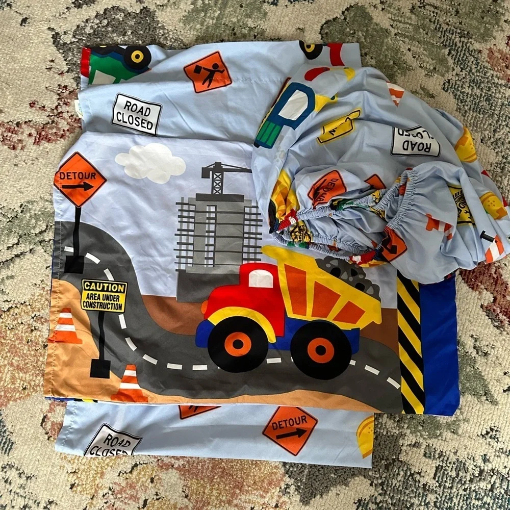 Construction Vehicle Baby Toddler Fitted Sheet, top sheet, Pillow Case Set